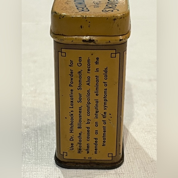 Sold Antique camel colored rectangular “Dr. Hitchcock’s Laxative Powder” tin. - Picture 3 of 8